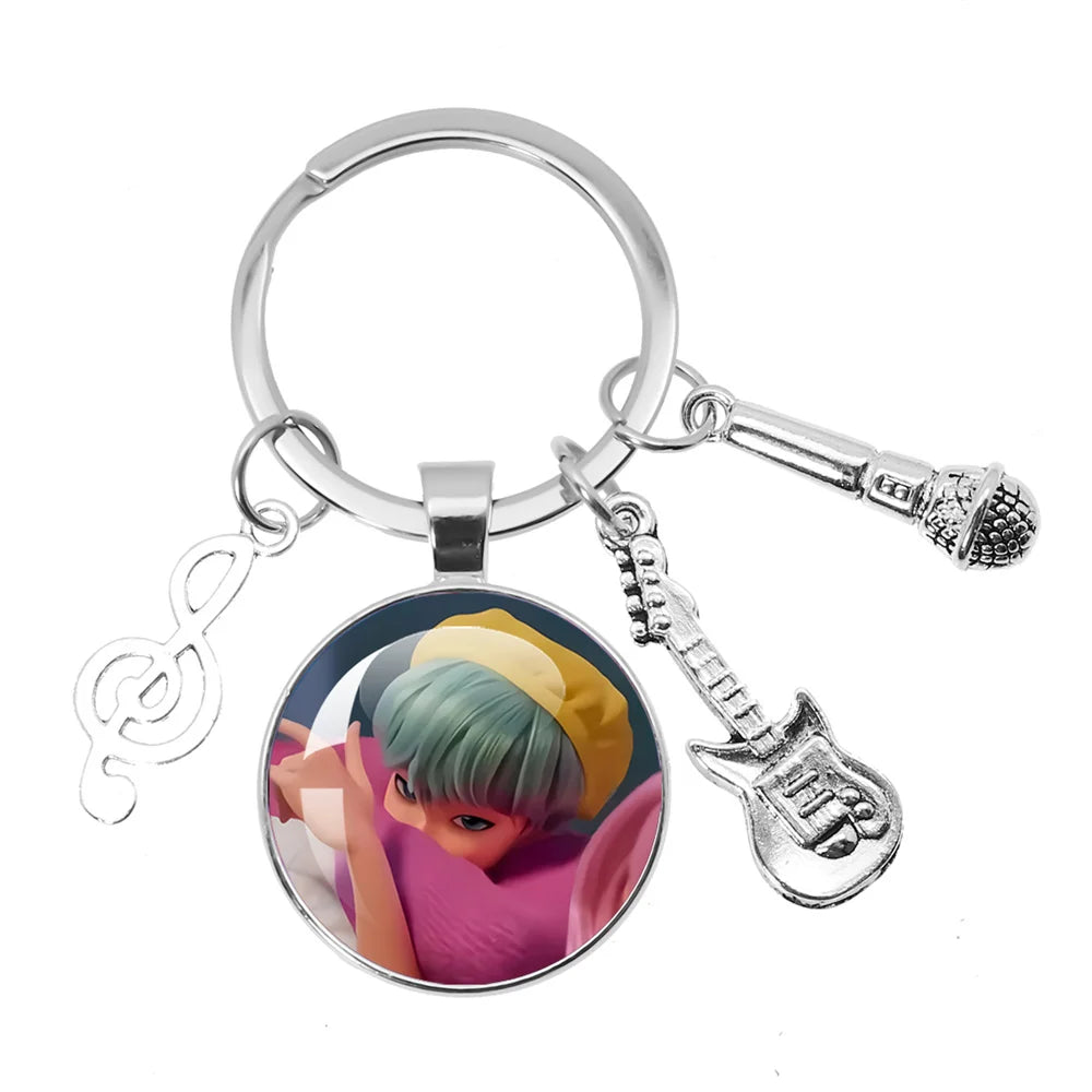 Cute K-Pop Demon Hunters/Saja Boys/Derpy Keychain with Music Themed Pendant