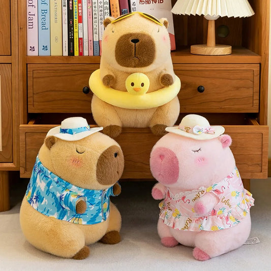 Cute Capybara With Beach Wear (Hat/Shirt/Swim Ring) Plush Toys 24cm - 3 Styles