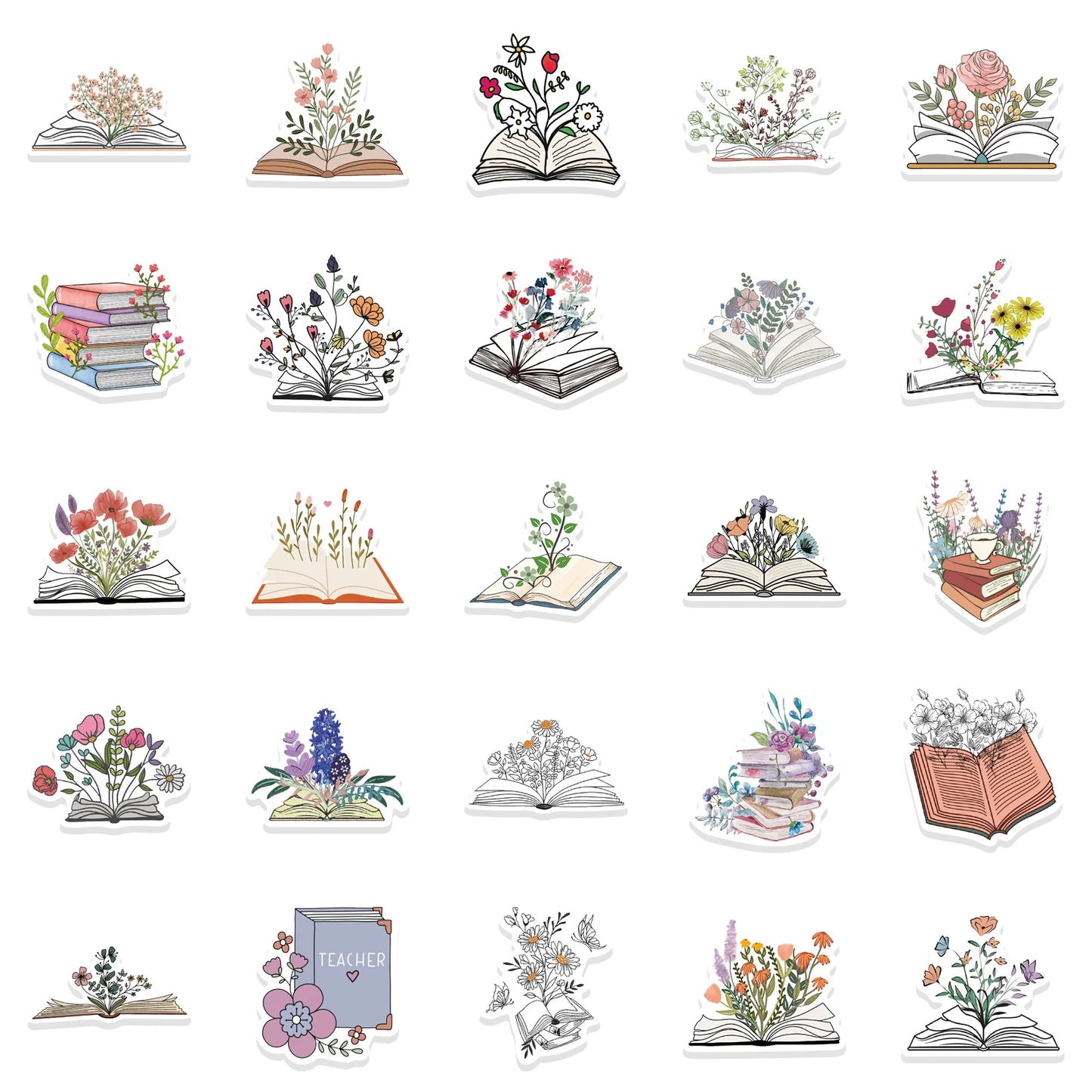 50 pcs Cute/Kawaii Flowers With Book Stickers