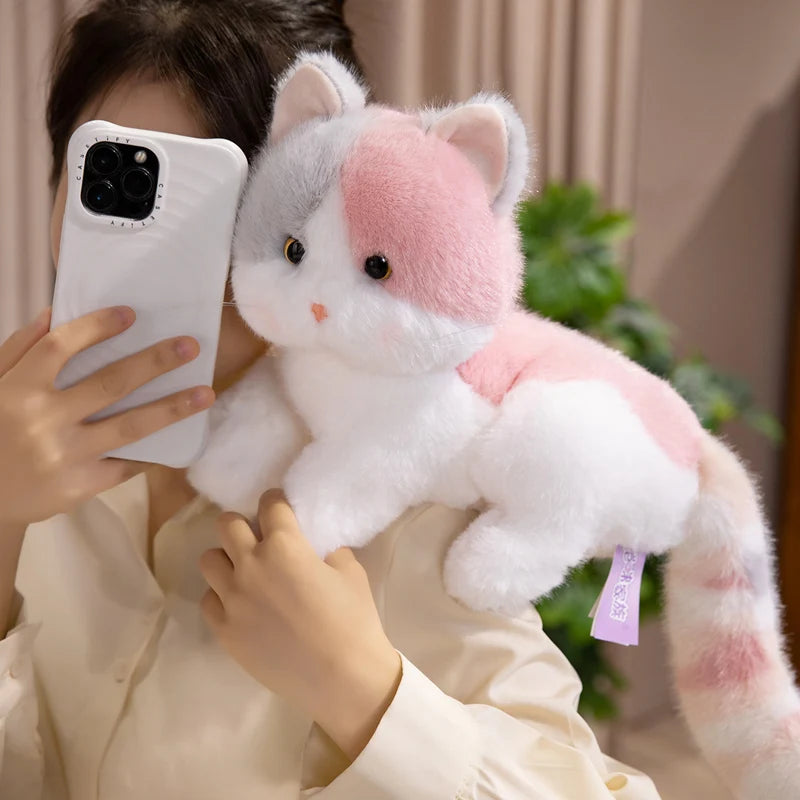 Cute Cat With Long Tail Plush Toys 20/30/40cm - Pink/Brown