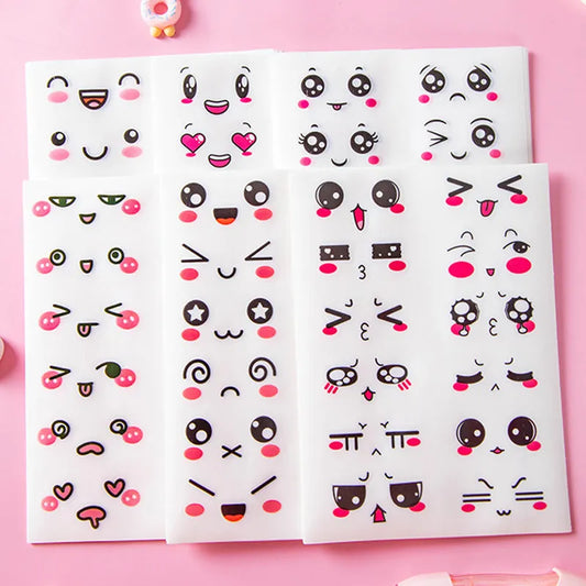 6 Sheets/Set Cute/Kawaii Expression Transparent Stickers