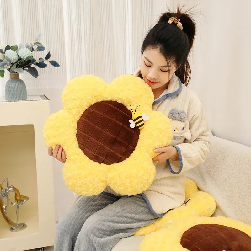 Cute Sunflower With Bee Plush Pillow Toys 50cm