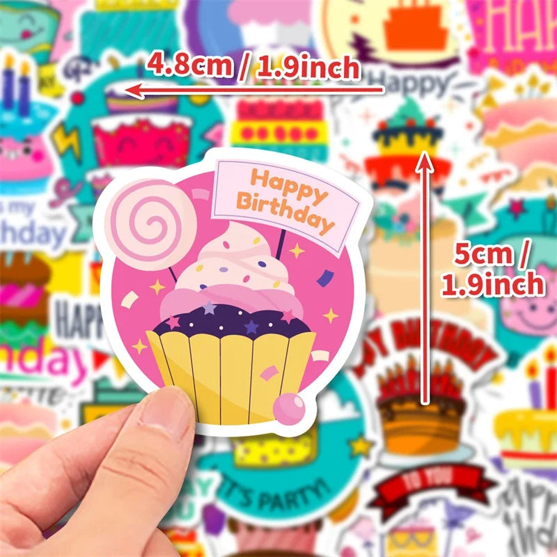 50 pcs Cute/Kawaii Happy Birthday Cake Stickers