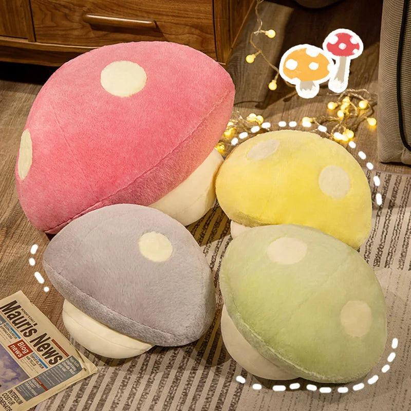 Mushroom Plush Pillow Toys 35/50cm - Green/Yellow/Pink/Grey