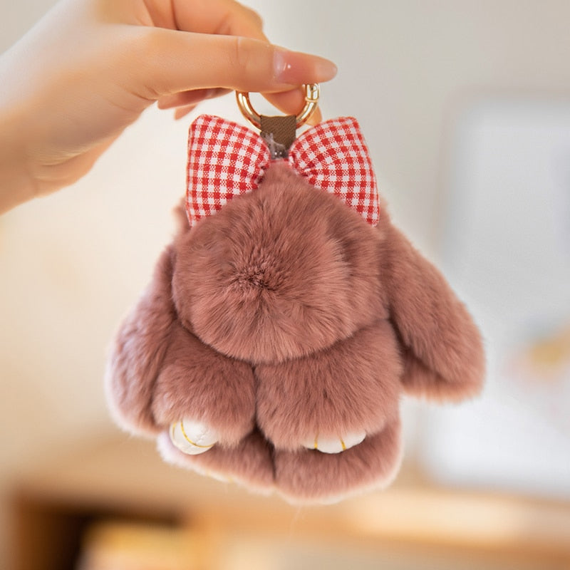 Bunny With Bow Plush Keychains (Green/White/Grey/Pink/Brown)