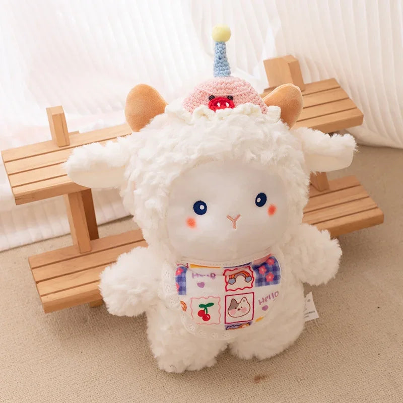 Cute White Sheep With Without Hat And Bib Plush Toys 30cm
