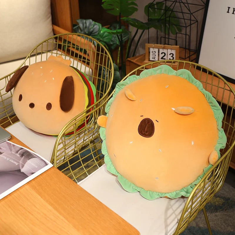 Cute Animal(Capybara/Dog) Hamburger Shaped Pillow Plush Toys 50cm - 3 Styles