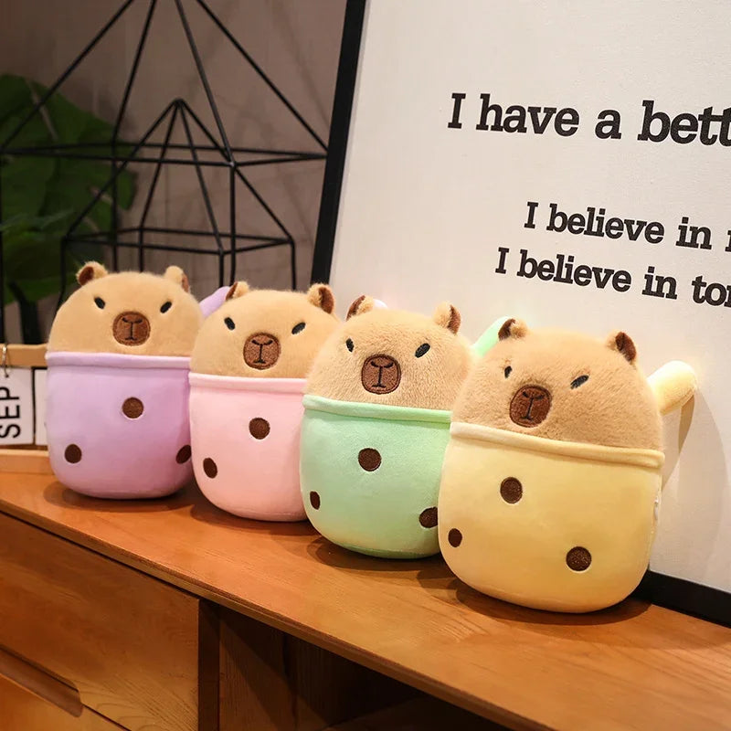 Cute Capybara with Milk Tea Plush Toys 20/30/45cm - Yellow/Green/Purple/Pink