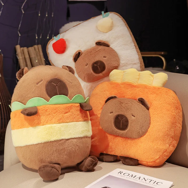 Cute Capybara With Food (Toast/Chips/Hamburger) Dress Up Plush Toys