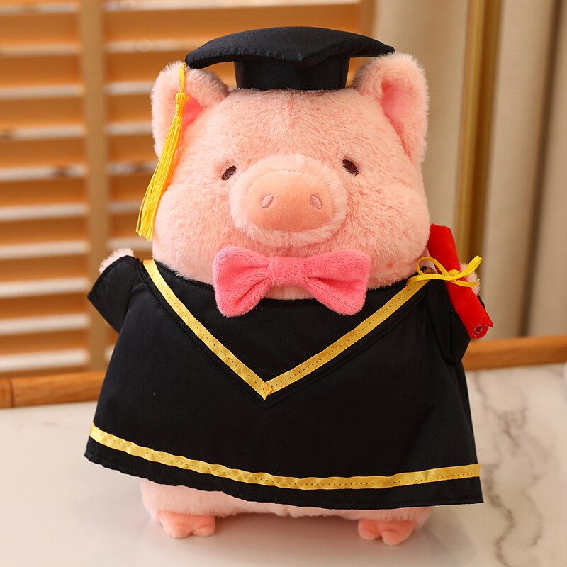 Cute Pig Graduation Plush Toys 30cm - Pink/Black