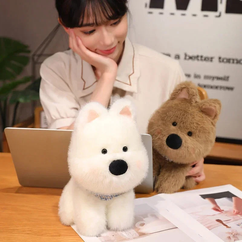 Dog (West Highland White Terrier) Plush Toys 25/35/45cm - White//Brown