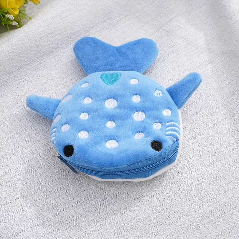 Whale Shark Coin Purse Plush Purse Bags - Grey/Blue