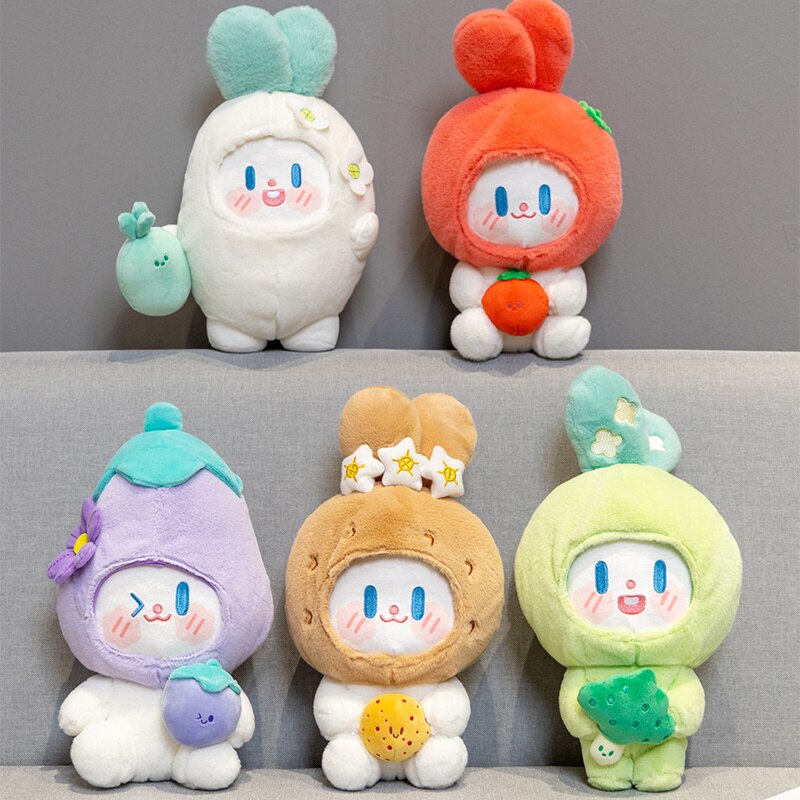 Cute Vegetable Rabbit Plush Toys 18-21cm (Potato/Broccoli/Eggplant/Tomato/White Radish)