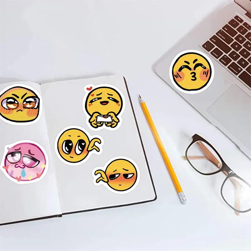 60 pcs Cute/Kawaii and Funny Emoji (Yellow Emotional Face) Stickers