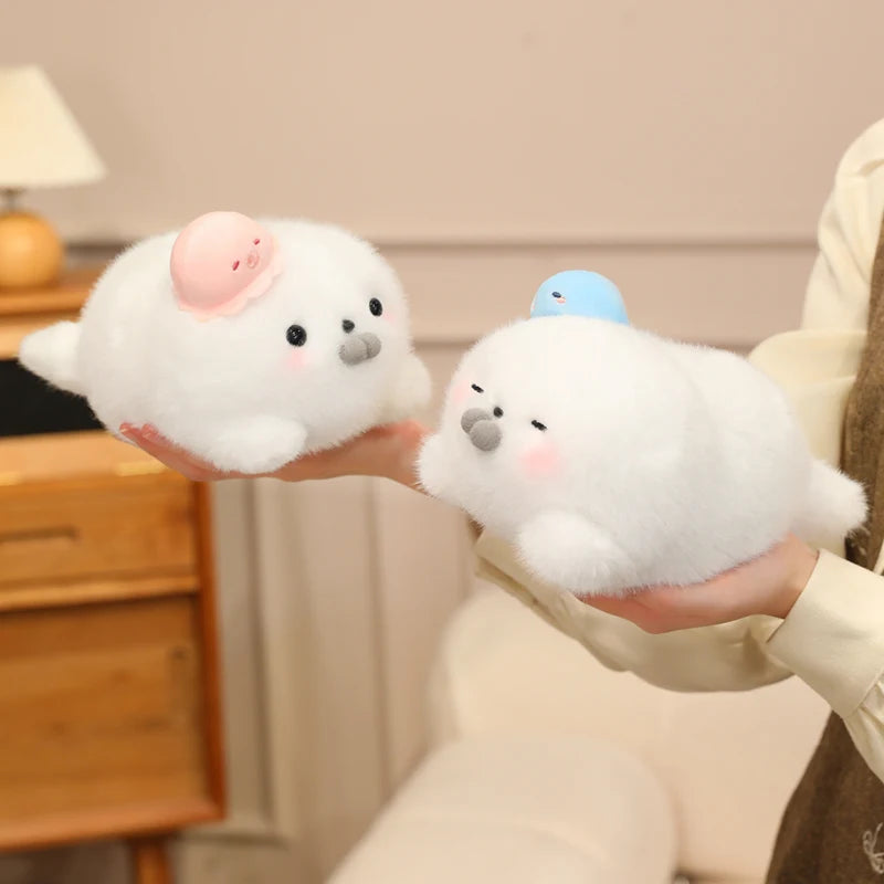 Cute White Seal Plush Toys 25/45cm Or Plush Keychains 15cm - Round/Close Eyes