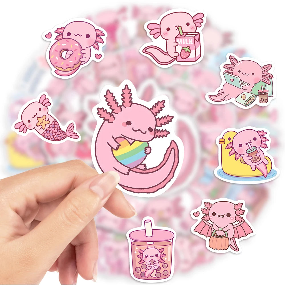 50 pcs Cute/Kawaii Pink Axolotl Stickers