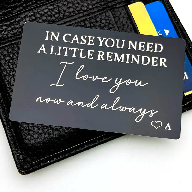 Wallet Insert Card With Positive Message (In case you need a little reminder " I love you now and always)  With Alphabet Letter