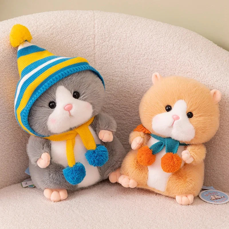 Cute/Kawaii Hamster With Beanie And Scarf Plush Toys 20/30cm - Grey/Brown