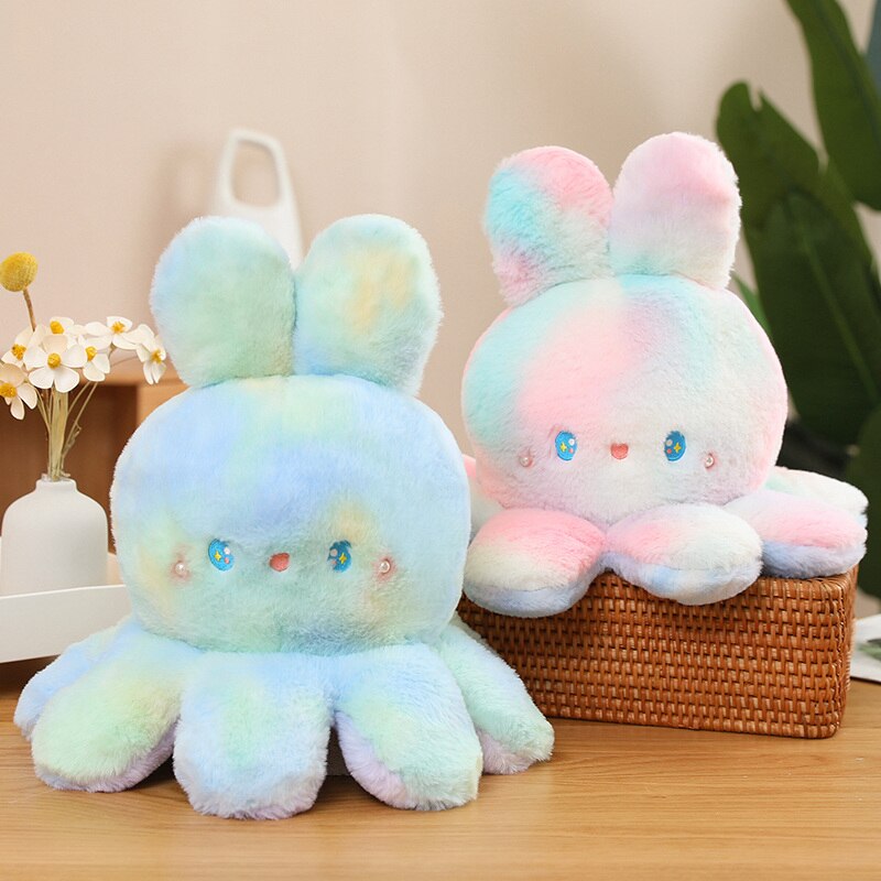 Reversible Rabbit/Octopus Plush Toys 20cm/35cm/50cm - Green/Pink