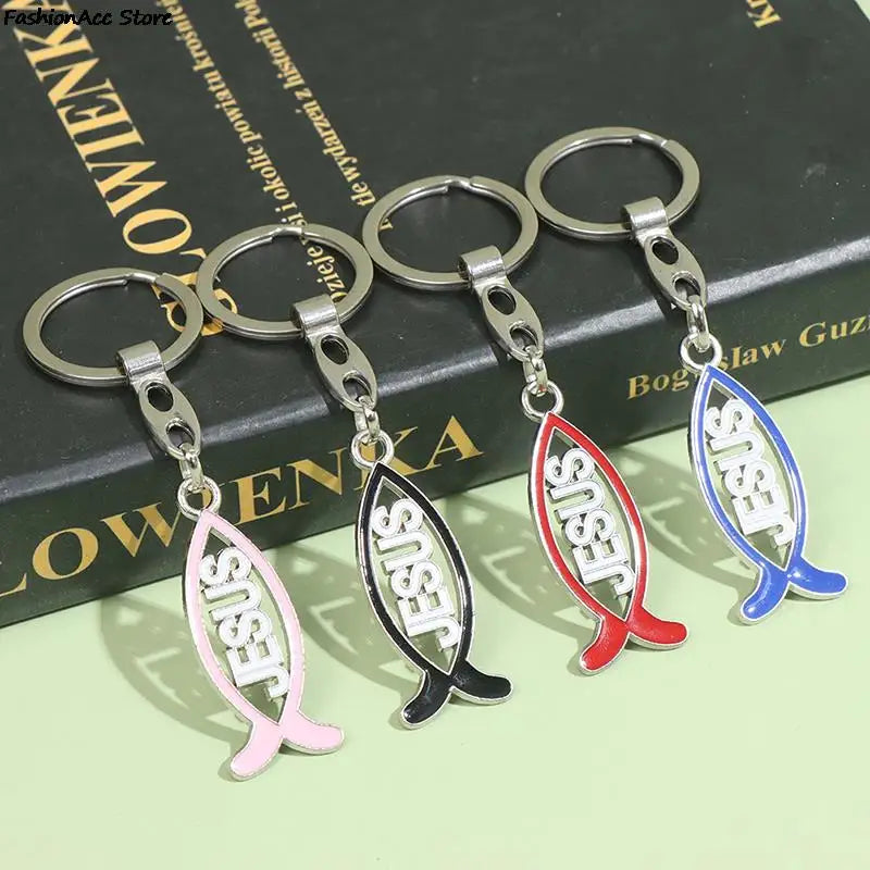 Keychain With Jesus Letter in Ichthys (Fish Shape) - Red/Pink/Blue/Black