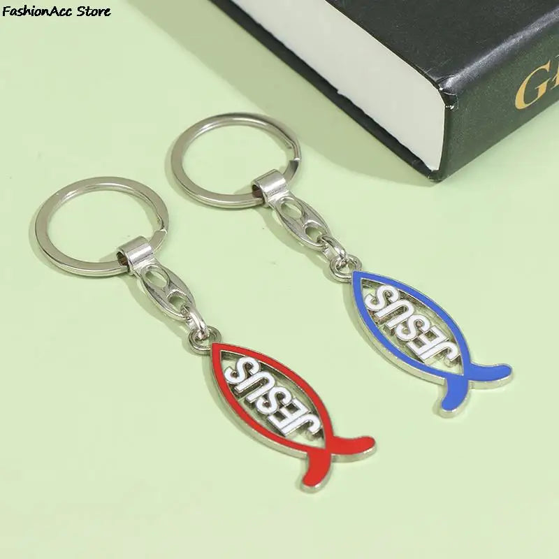 Keychain With Jesus Letter in Ichthys (Fish Shape) - Red/Pink/Blue/Black