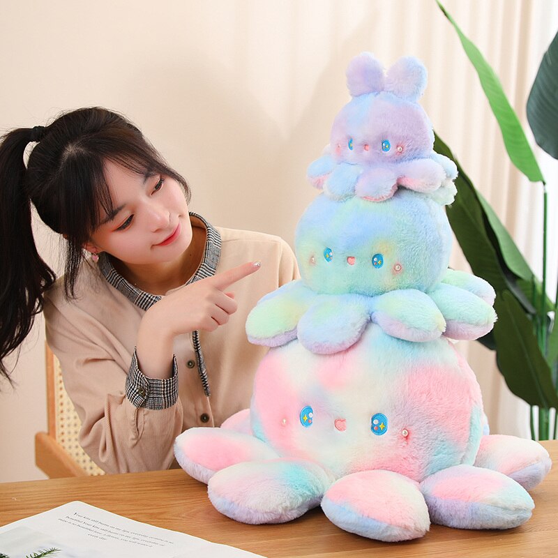 Reversible Rabbit/Octopus Plush Toys 20cm/35cm/50cm - Green/Pink