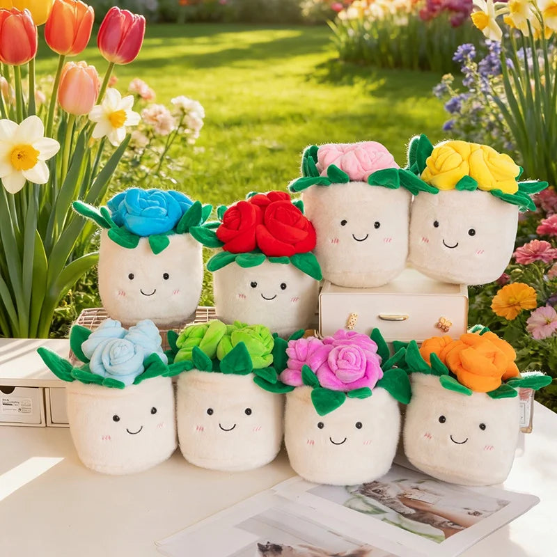 Smiley Potted Rose Plush Toys 20cm - 8 Colours