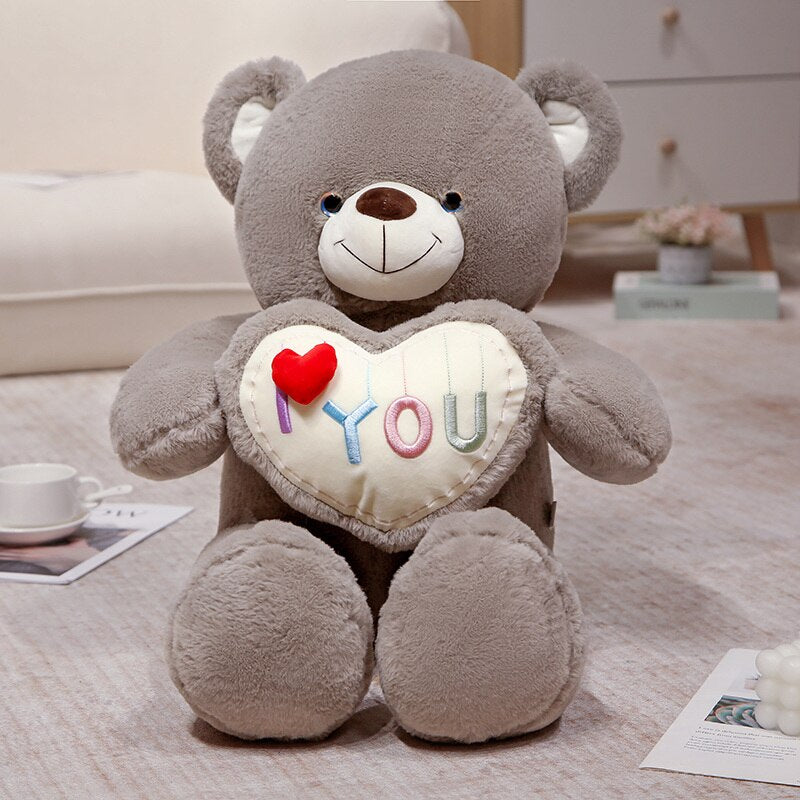 Teddy Bear Holding "I Love You" Heart Plush Toys 60cm/70cm/80cm-Pink/Brown/Grey