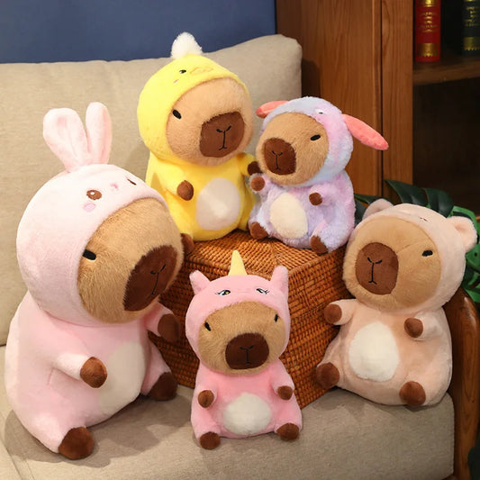 Cute Capybara With Animal (Bear/Duck/Unicorn/Rabbit/Dog) Dress Up Plush Toys 25/30/40cm