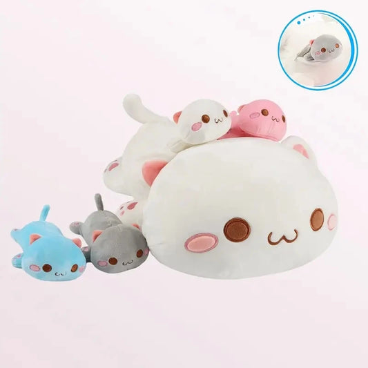 Cute Cat Mother With 4 Babies Plush Toys