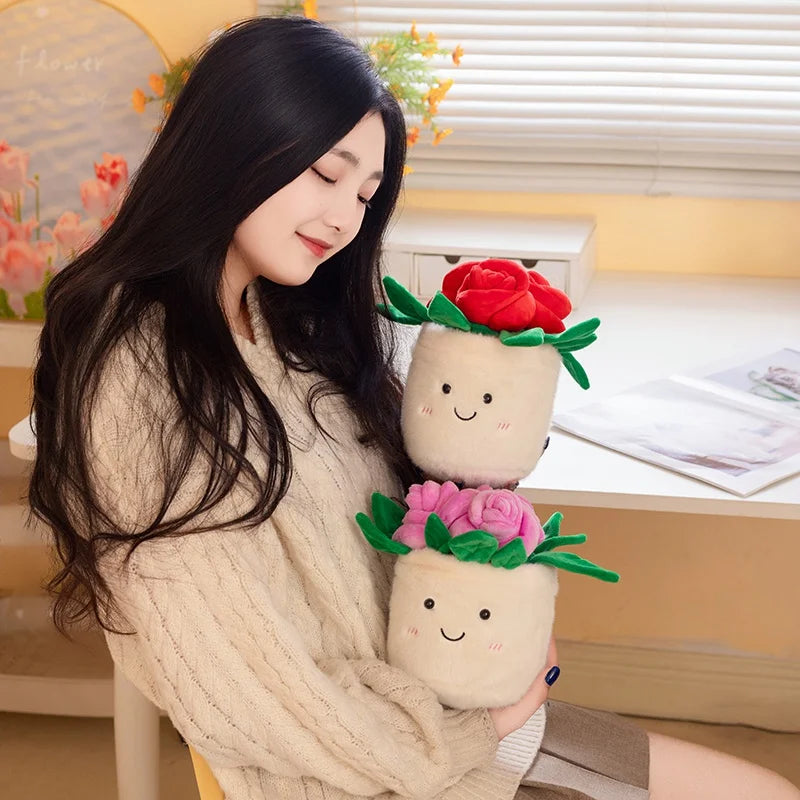 Smiley Potted Rose Plush Toys 20cm - 8 Colours