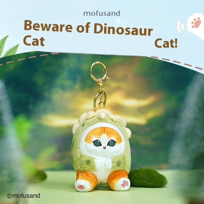 Mofusand Cat With Dinosaur(Triceratops) Dress Up Plush Keychains 10cm