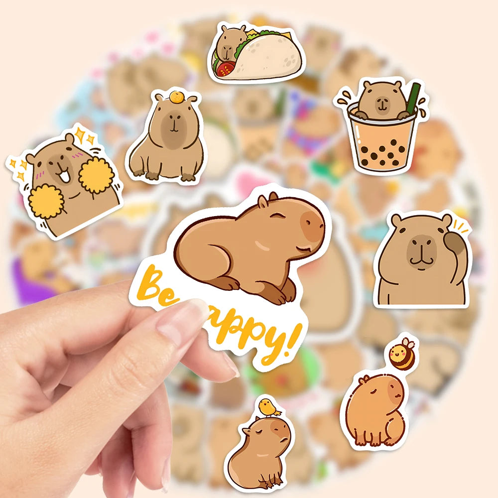 50 pcs Cute/Kawaii Capybara Stickers - V2