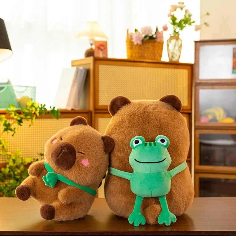 Cute Capybara With Green Frog Scarf Plush Toys 27/38/50cm