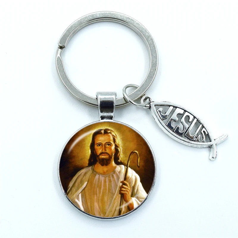 Keychain With The Jesus Image/"Love Jesus" And Jesus Letter in Ichthys (Fish Shape)- 12 Choices