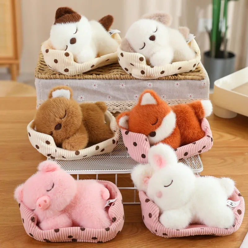Cute Sleeping Animal(Dog/Cat/Fox/Bear/Rabbit/Pig) Plush Toys 12cm