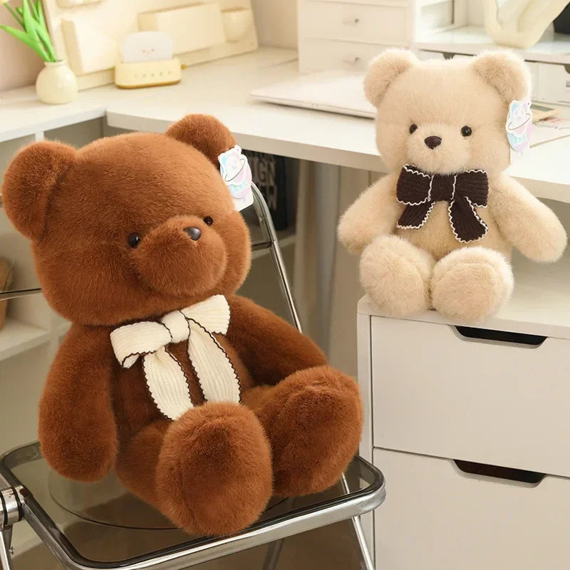 Cute Teddy Bear With Ribbon Plush Toys 45/70cm - Brown/Beige