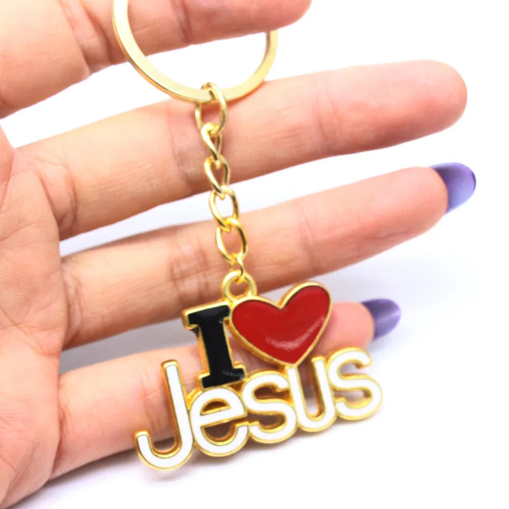 Keychain With  I Love Jesus Letter - Silver/Gold