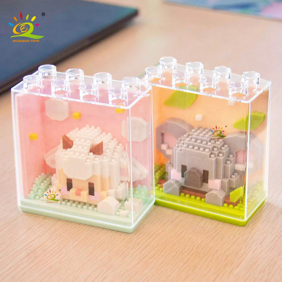 Cute Animal And Clear Display Set Mini Building Blocks - 12 Styles