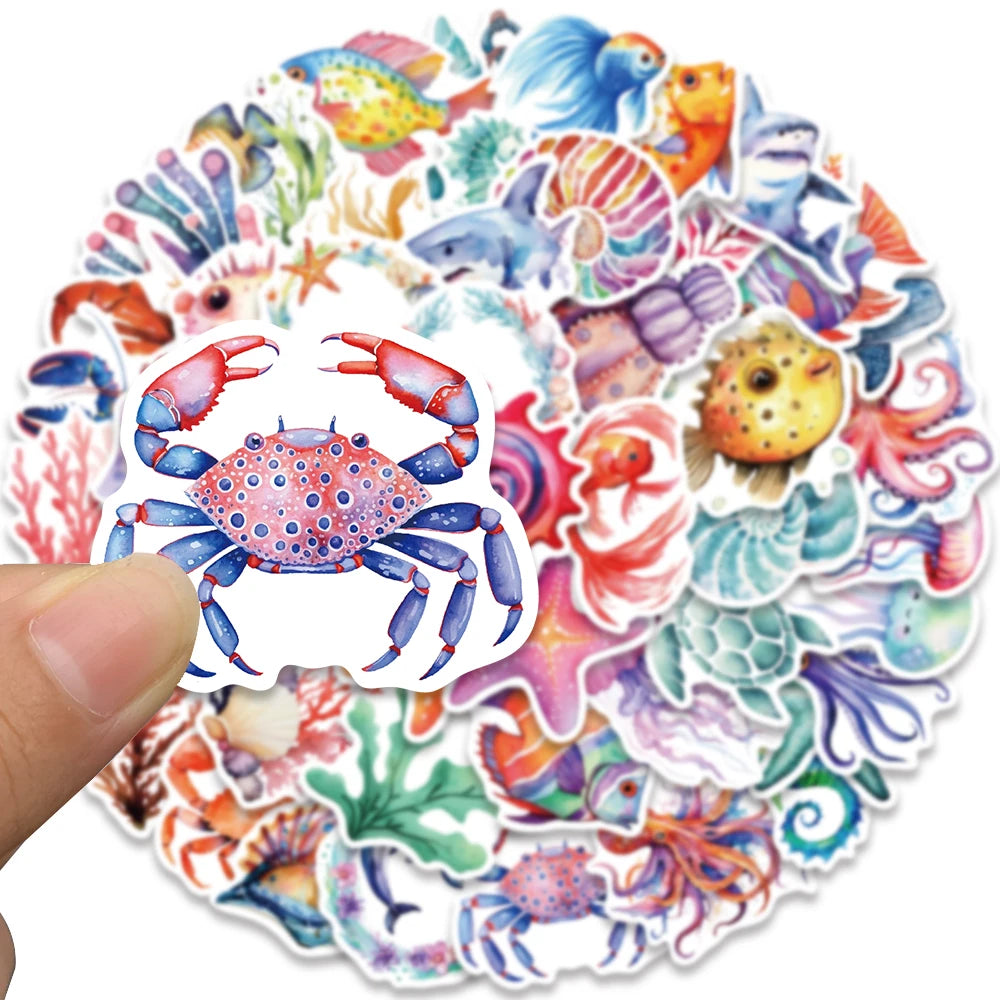 50 pcs Cute/Kawaii And Colourful Sea/Marine Animal Stickers