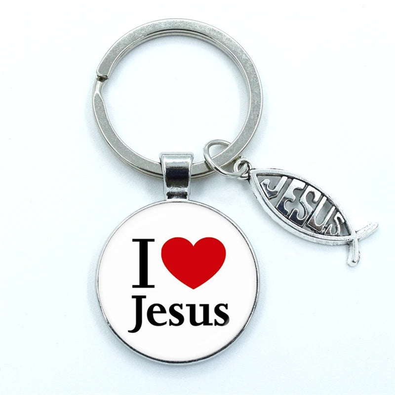 Keychain With The Jesus Image/"Love Jesus" And Jesus Letter in Ichthys (Fish Shape)- 14 Choices