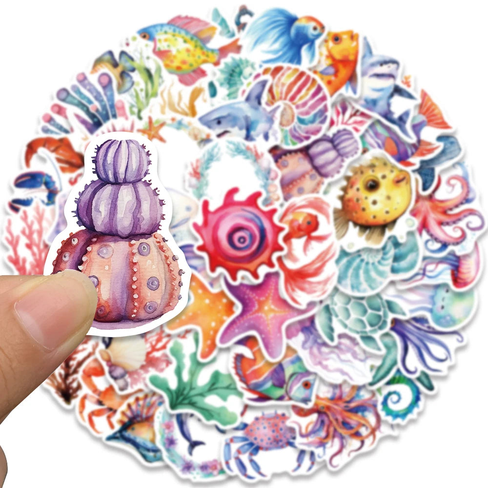 50 pcs Cute/Kawaii And Colourful Sea/Marine Animal Stickers