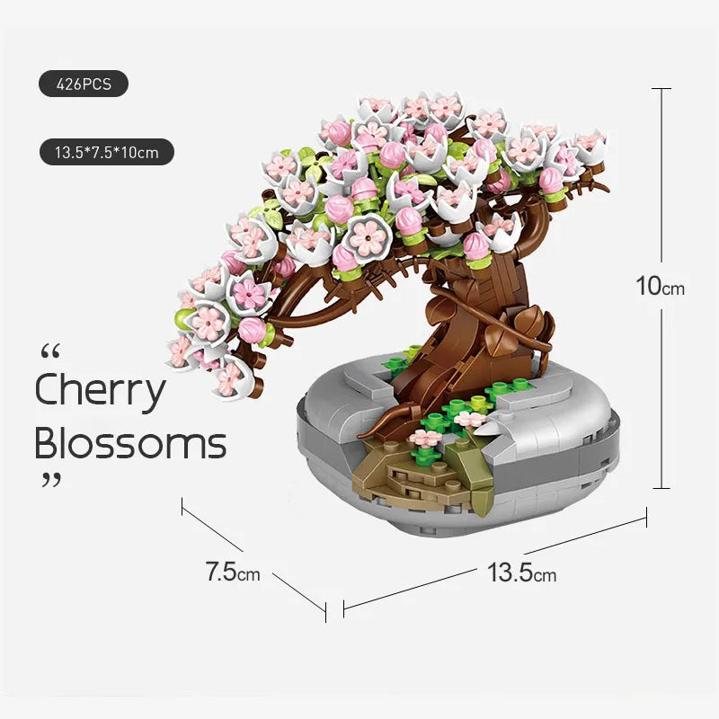 Tree With Flowers (Cherry Blossom) / Succulents In Bonsai Style Mini Building Blocks - 2 Styles