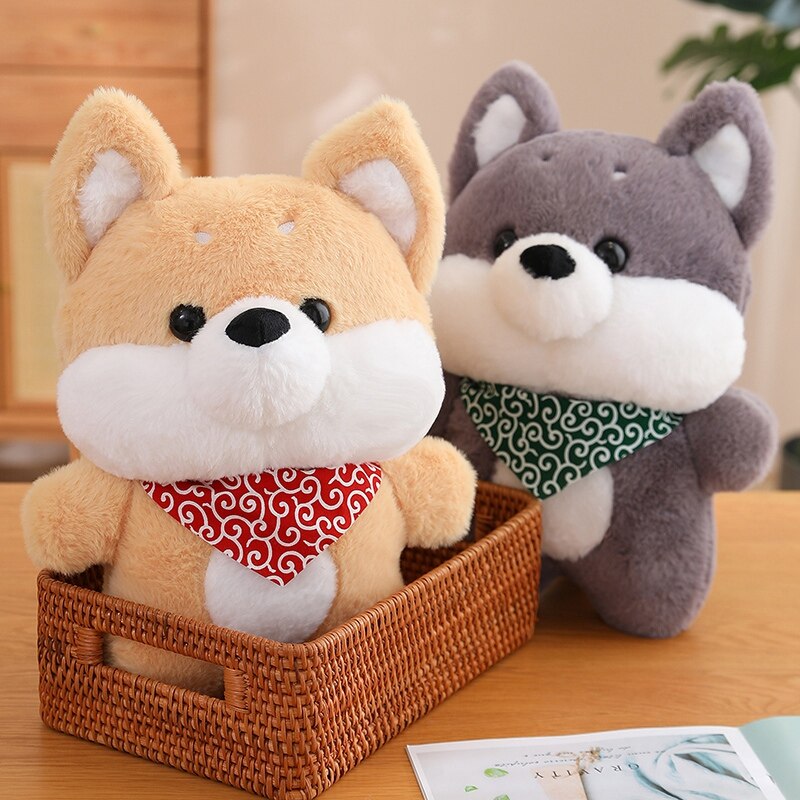 Cute Dog ( Husky/Shiba Inu) with Red/Green Scarf Plush Toys 50/70/90cm