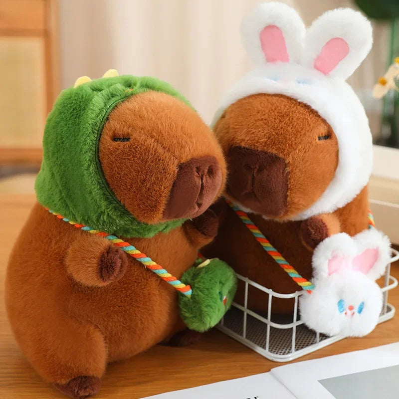 Capybara With Animal (Frog/Rabbit/Dinosaur/Dog) Hat and Bag Plush Toys 25/35/50cm