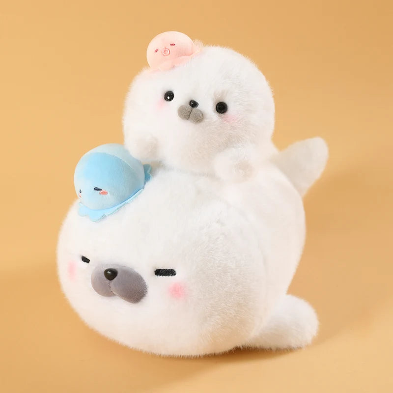 Cute White Seal Plush Toys 25/45cm Or Plush Keychains 15cm - Round/Close Eyes