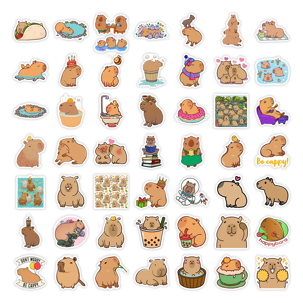 50 pcs Cute/Kawaii Capybara Stickers - V2