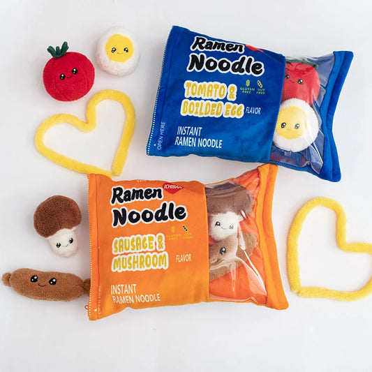 Ramen and Noodle Bag With 6 pieces of Minis Plush Toys 45x35cm - Blue/Orange