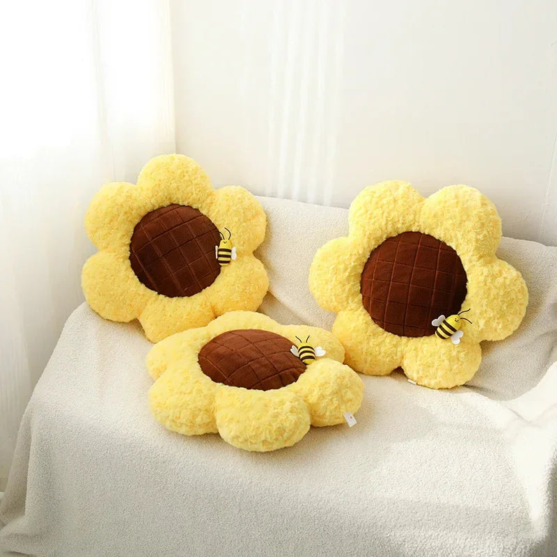 Cute Sunflower With Bee Plush Pillow Toys 50cm