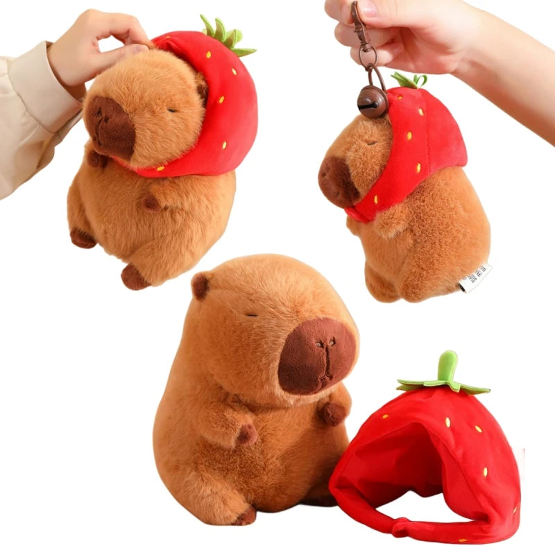 Cute Capybara With Strawberry Hat Plush Toys 22/33cm or  Plush Keychains 12cm